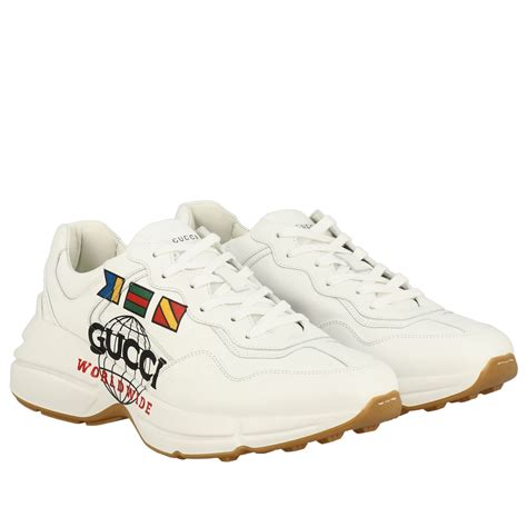 white gucci sneakers with big gucci print|Gucci white sneakers for men.